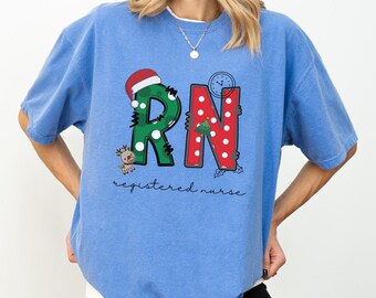 RN Christmas Shirt, Registered Nurse Xmas Shirt, Cute Festive RN Nurse Gift, Retro Registered Xmas Nurse Shirt, Medical Nurse Crew Tee, S301