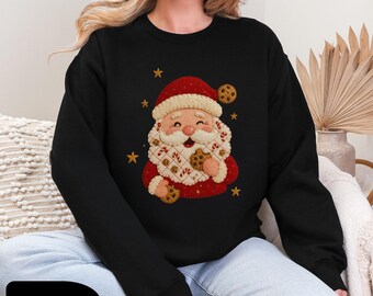 Cute Santa Cookie Christmas Sweatshirt, Cozy Holiday Crewneck, Festive Santa Claus Sweater, Merry Baking Xmas Gift Pullover, C718