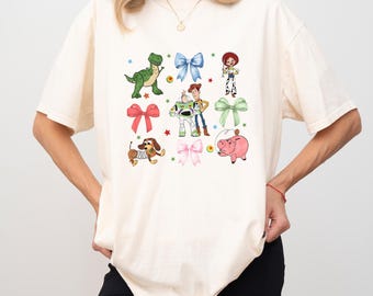 Toy Story Coquette Bow-shirt, Woody Buzz Jessie Rex Hamm-T-shirt, Pixar-personage Graphic T-shirt, bijpassende shirt pastelkleurige strik, Disney Gifty-T-shirt, B043