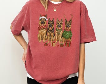 German Shepherd Xmas Shirt, Funny Dog Christmas Tee, Holiday German Shepherd Dog Lover Shirt, Santa Dogs Family Shirt, S340