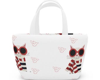 Cool Cat Sunglasses Lunch Bag | Striped Scarf Cat Pattern