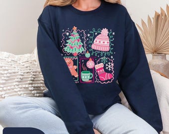 Vintage Christmas Sweatshirt, Retro Christmas Shirt, Santa Claus Shirt, Christmas Stamps Shirt, Christmas Tree Shirt, Merry Christmas U674