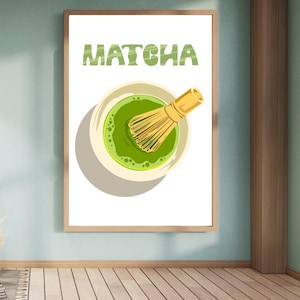 Elegant Matcha Art Print – Green Tea Kitchen Wall Decor, Modern Matcha Illustration, Digital Download