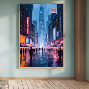 Futuristic Cyberpunk Neon City Street Wall Art – Digital Urban Landscape Print for Home Decor, Office, or Gaming Room Downloadable Artwork