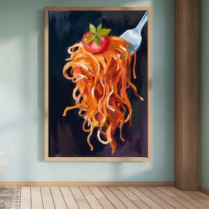 Impressão de macarrão espaguete: Arte culinária italiana moderna (download digital 24x36 polegadas)