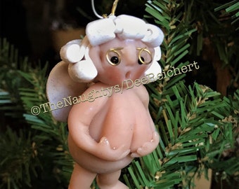 SOLD OUT - Please do NOT order--Mrs Naughty Angel, Christmas Ornament, Tree Ornament, Naked Santa, Naughty Santa, ugly ornament, tree decor