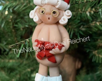 SOLD OUT - Please do not order - Naughty Mrs Santa Claus, Cancer Awareness, Christmas Ornament, Breast Cancer, Naughty Santa, Naked Santa