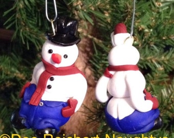 SOLD OUT!!! Please do not order   Naughty Mooning Snowman, Christmas Ornament, Frosty The Snowman, Naked Santa, Naughty Santa, Secret San