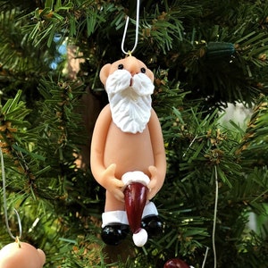 Naughty Santa, Christmas Ornament, Stocking Cap, Santa Ornament, Naked Santa, Package Ornament, Tree  Orn