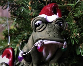 SOLD OUT - Naughty Ba Humfrog Christmas Ornament, Ba Humbug, Frog, Toad, Santa Ornament, Naughty Santa, Naked Santa, tree ornament, ugly