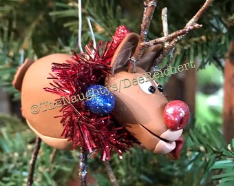 SOLD OUT - Please do not order - Naughty, Buck Naked, Reindeer, Christmas Ornament, Rudolph ornament, ugly ornament, Naked Santa, Naughty