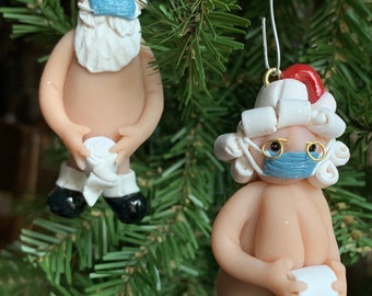 Naughty Santa and Mrs Claus First Responder, Christmas ornament, Covid 19,