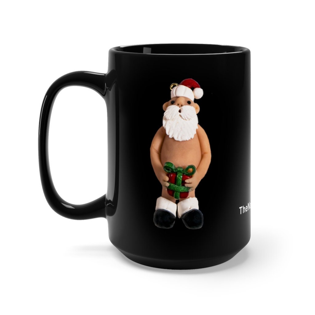 Naughty, Santa, with Package, Mug, 15 oz, Santa Coffee Cup, Christmas coffee cup, Dick in the box, Saturday night live, Naked Santa, secret