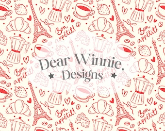 Breakfast in Paris - Seamless Pattern -  Digital Download File PNG