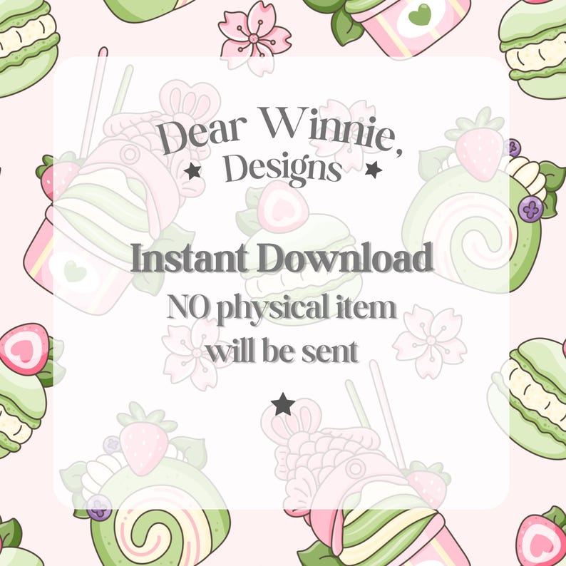 Starry Matcha Sweet Treats Seamless Pinstripe Surface Pattern - Digital ...