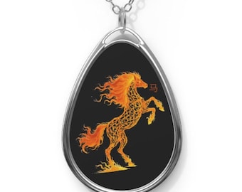 Fire Horse Lucky Charm 2026 Oval Necklace, chinese zodiac