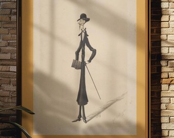 Whimsical Tall Man Print: Vintage Italian Caricature, 19th Century (Digital Download A3/A4/A2/JPG)