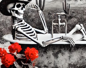 Skeleton Cowboy Desert Print: Vintage Western Art Poster