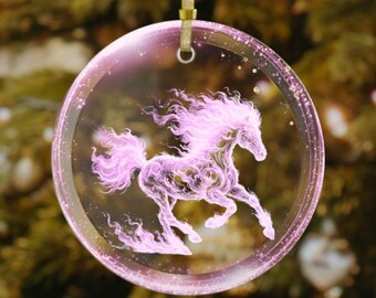 Pink Fire Horse Glass Ornament: 2026 Chinese New Year Zodiac Gift