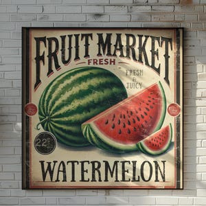 Vintage Watermelon Farmers Market Print: Rustic Kitchen Wall Art (Digital Download)