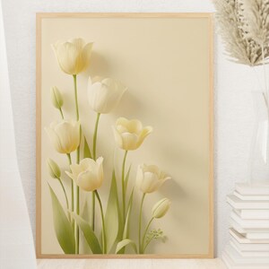 Ilustración minimalista de tulipanes amarillos: Arte mural botánico (impresión digital)