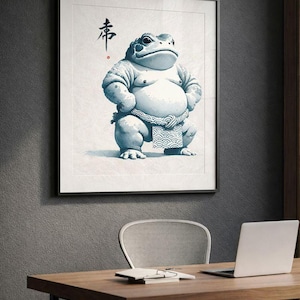 Sumo Frog Art Print, Japanese Ink Style Digital Download