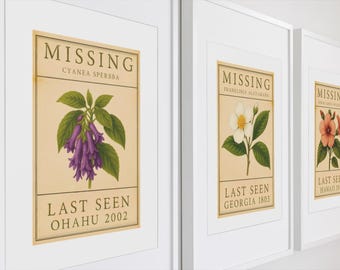Vintage Botanical Missing Posters Trio: Extinct Flower Prints (Digital Download)