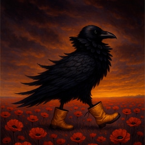 Surreal artful painting  Surreal art digital print, bird art, gift birds lover, raven, crow art, whimsical bird, black bird digital print