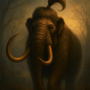 Whimsical Woolly Mammoth Art: Vintage Illustration with Ponytail (Digital Download)
