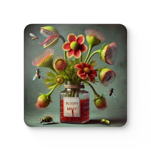 Gothic Botanische Untersetzer Set: Bloody Mary Fleischfressende Pflanze, Halloween Dekor