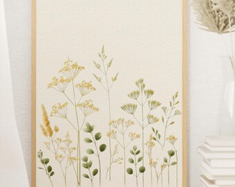 Botanical Wildflower Print: Elegant Yellow Greenery, Farmhouse Decor (Digital Print)