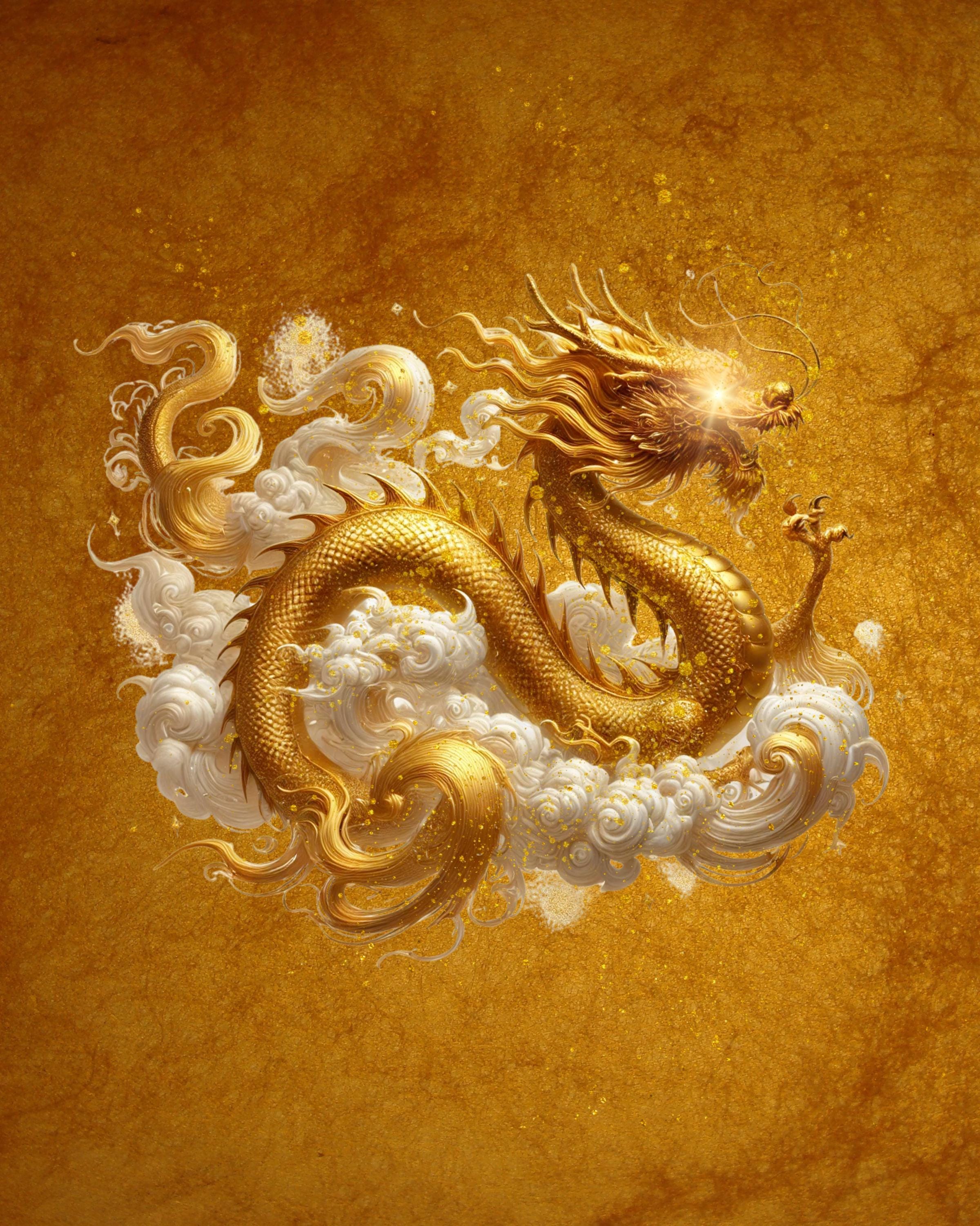 Golden Chinese Dragon Art Print: Celestial Gold Wall Decor