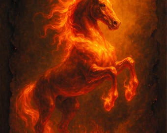 2026年 火の馬 中国干支 壁掛けアート 馬年シンボルプリント デジタルダウンロード