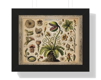 Poster, lustige grafische botanische Wandkunst, Herbarium einer unrealistischen fleischfressenden Pflanze, lustiges Geschenk für Pflanzenliebhaber, schrulliges Wohndekor