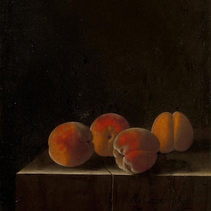Peach Still Life Coaster Set: Vintage Art Lover Gift