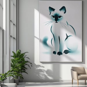 Minimalist Siamese Cat Print: Airbrush Style Home Decor (PDF & JPG)