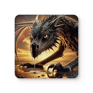 Coaster Set, Majestic Dark Dragon Drink Coasters, Home Decor, Housewarming Gift, Kitchen Accessories, Fantasy Coasters