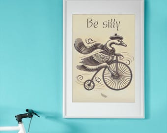 Silly Goose Art Print: Vintage Quirky Animal Poster