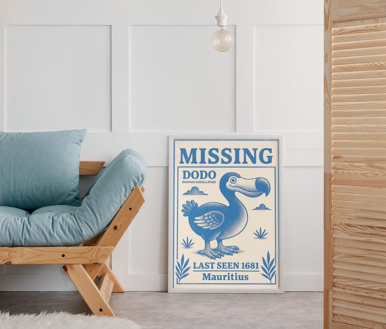 Vintage Missing Dodo Poster: Blue Extinct Bird Printable Wall Art ...