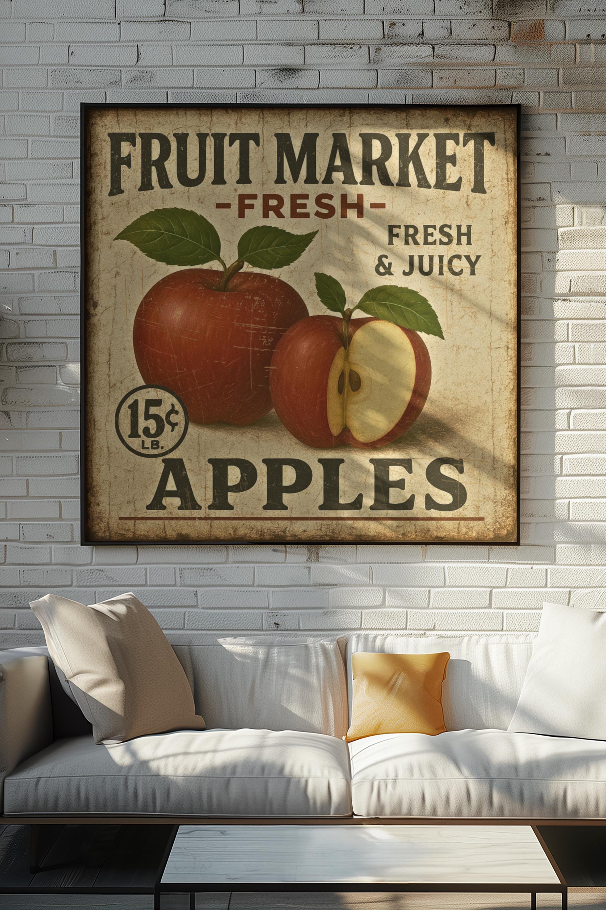 Vintage Apple Market Sign: Rustic Farmhouse Kitchen Print (digital ...
