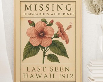 Hibiscadhus Wilderinus Print: Plakat botaniczny w stylu vintage, sztuka wymarłych kwiatów (pobranie cyfrowe)