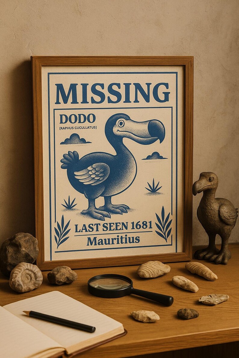 Vintage Missing Dodo Poster: Blue Extinct Bird Printable Wall Art ...