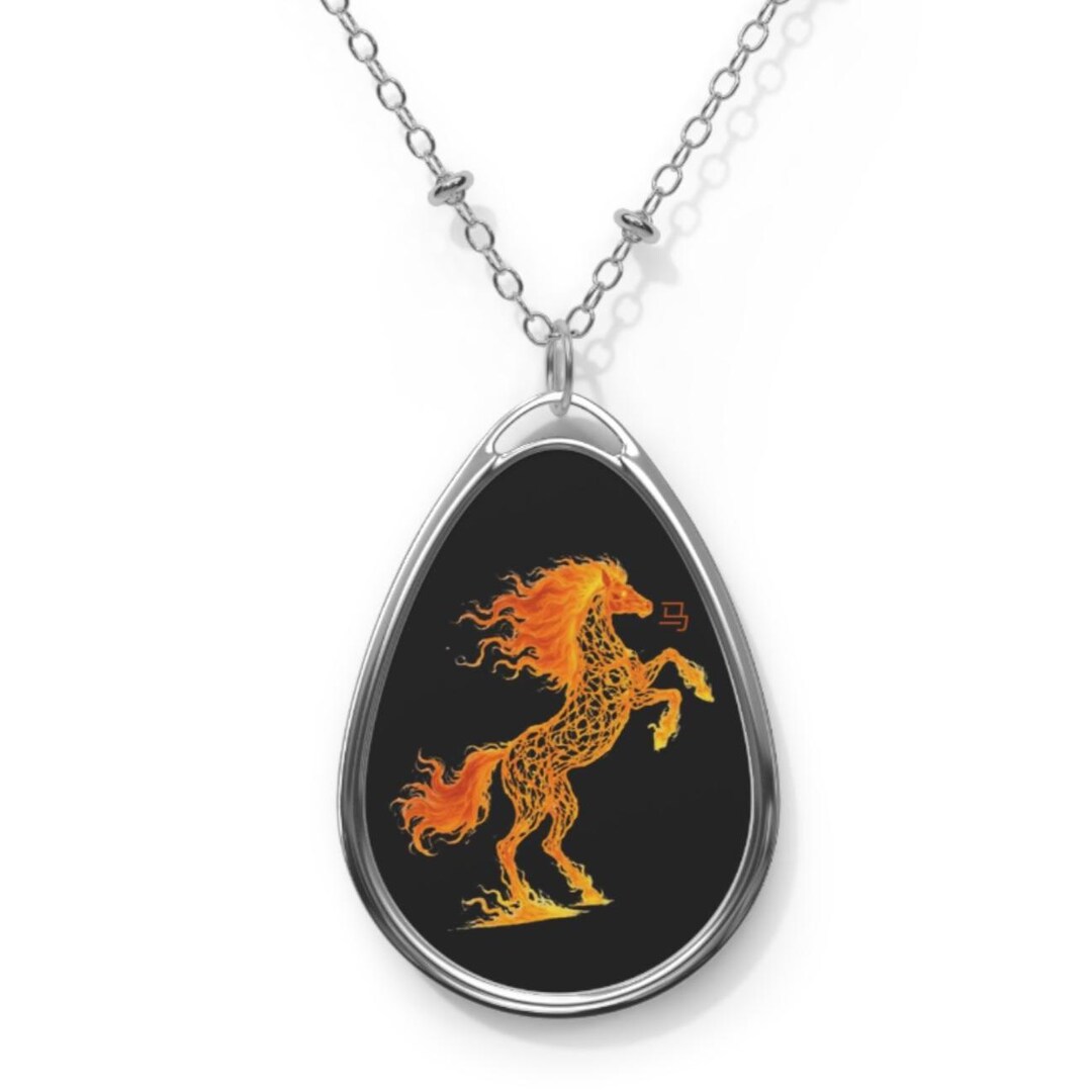Fire Horse Lucky Charm 2026 Oval Necklace, Chinese Zodiac - Etsy
