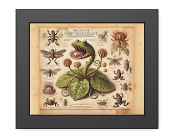 Ingelijste poster van een vleesetende plant, vintage botanische muurdecoratie.