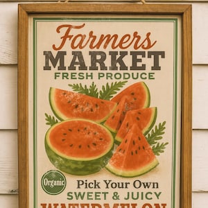 Vintage Watermelon Farmers Market Print: Retro Kitchen Wall Art (Digital Download)