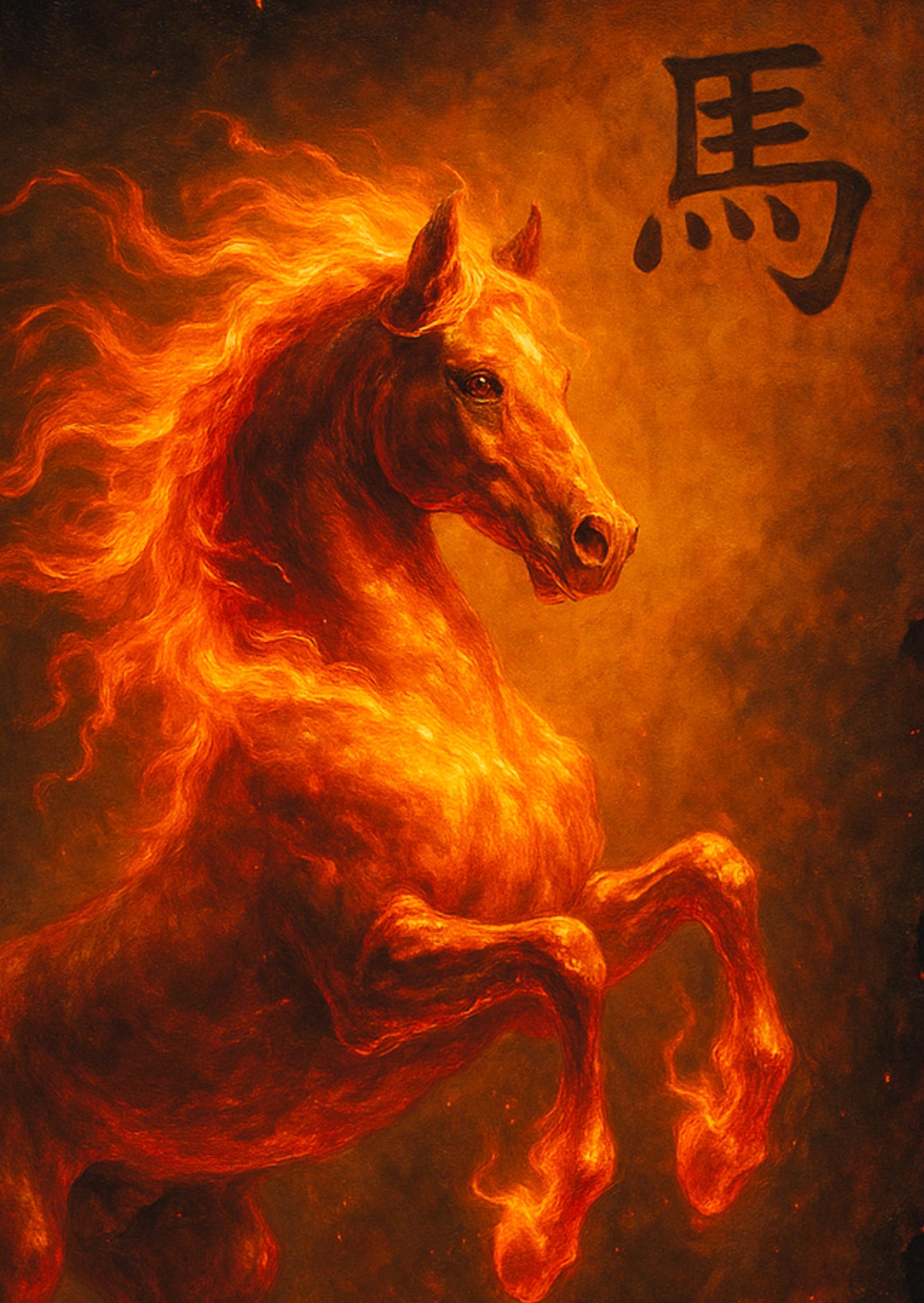 Fire Horse 2026 Chinese Zodiac Wall Art, Year of the Horse Symbol Print ...