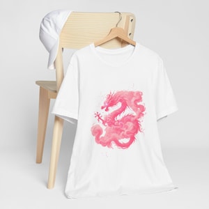 Japanese Pink Dragon Unisex Tee, Mythical Creature Shirt, Ethereal Clouds T-Shirt, Vibrant Dragon Tee, Sparkling Dragon Shirt, chinese