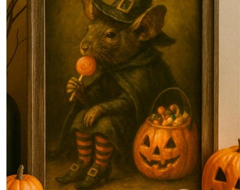 Halloween-muiskunst: vintage heksenprint voor een griezelige decoratie.