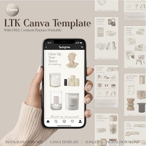 Gesichtslose LTK Digitale Canva Vorlagen für Lifestyle Blogger | Affiliate Marketing & Wiederverkaufsrechte | Trendige Mockups + Free Content Planner
