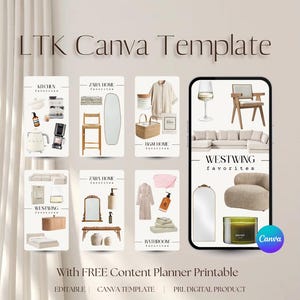 LTK Canva Template mit Master Resell Right PLR für Faceless Marketing, Affiliate oder Pinterest & KOSTENLOSER Content Planer zum ausdrucken